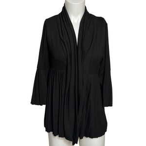 AB Studio Black Open Front Pleated Long Sleeve Cardigan Top S